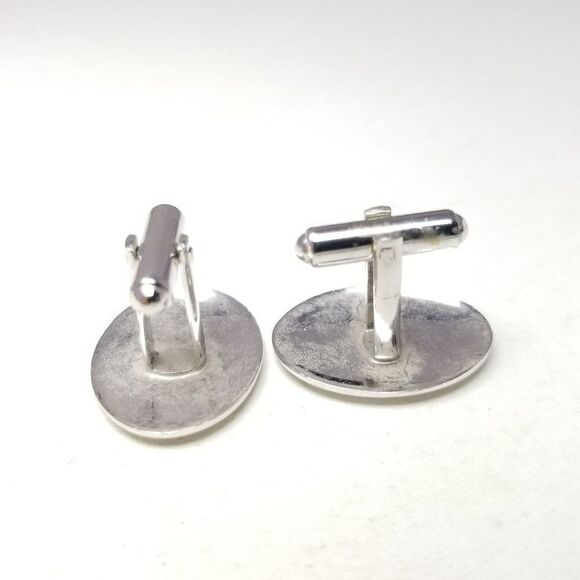 Vintage Sterling Silver Oval Cufflink, Etched Minimal Tbar Style, Formal Dress - Picture 3 of 7